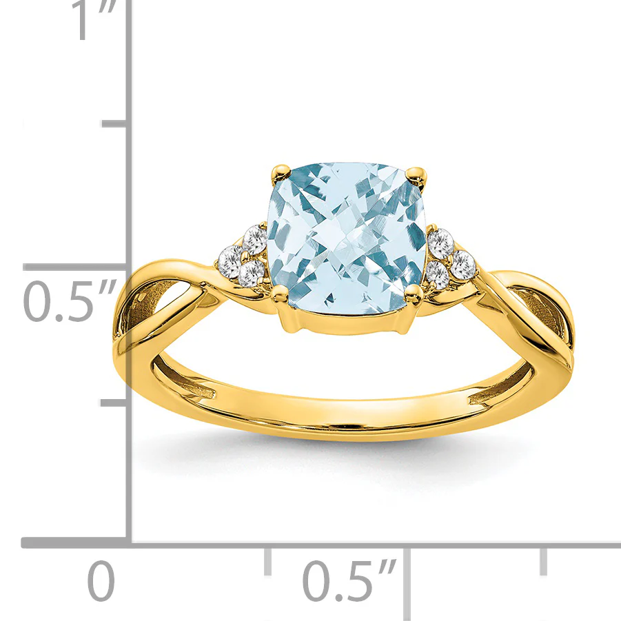 Anillo de Aguamarina con Tablero de Damas y Diamantes en Oro Amarillo de 14K - Image 2