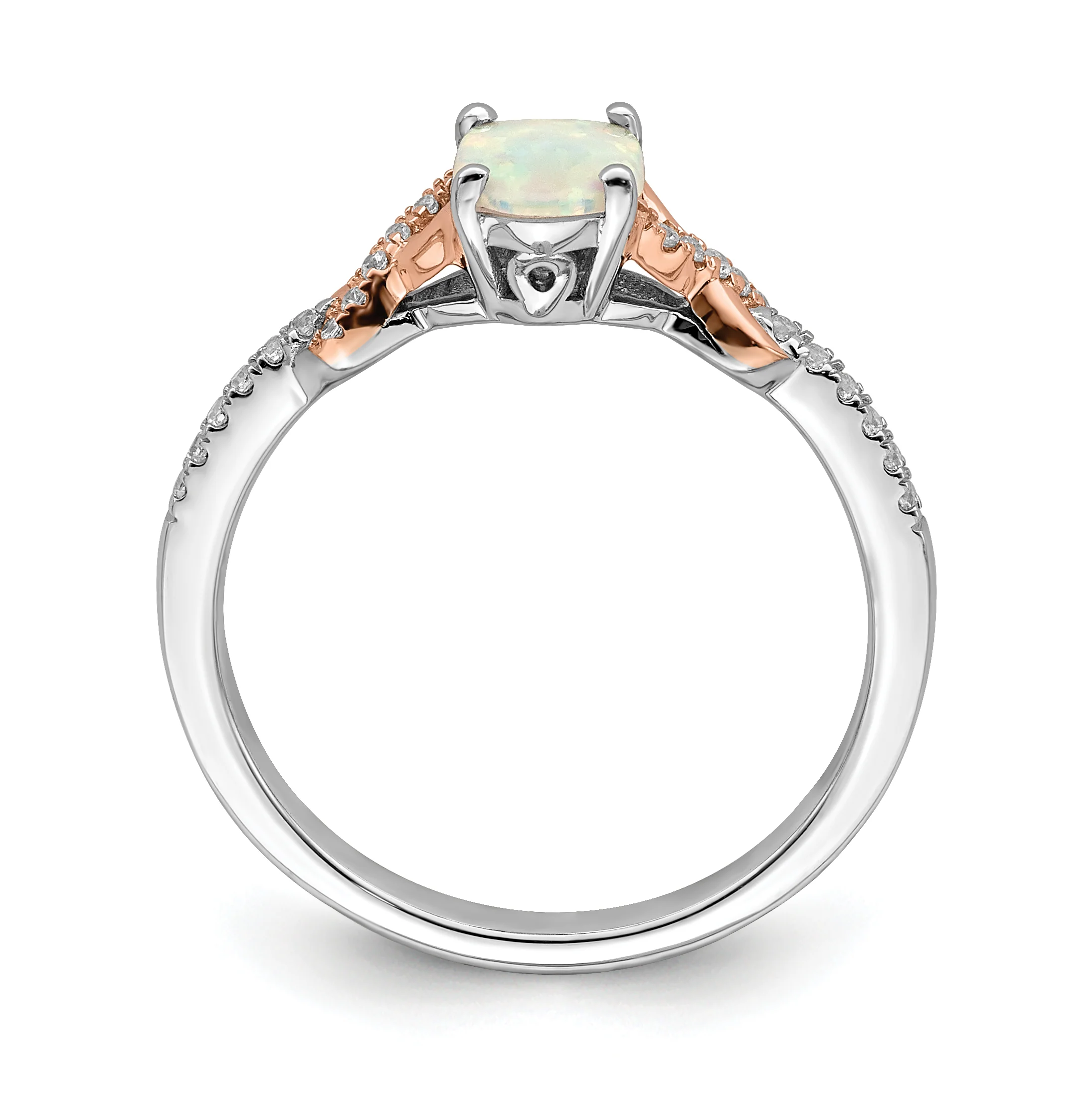 Anillo Ovalado de Ópalo y Diamantes en Oro Bicolor Pulido de 14k - Image 2