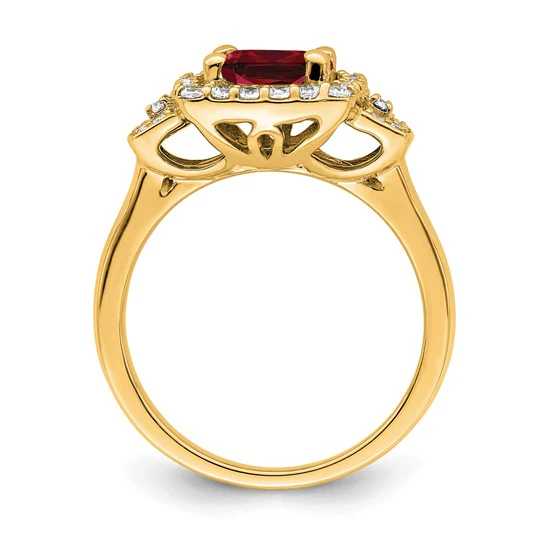 Anillo de Rubí y Diamante Creado en Laboratorio en Oro Amarillo de 10k - Image 2