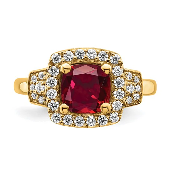 Anillo de Rubí y Diamante Creado en Laboratorio en Oro Amarillo de 10k - Image 5