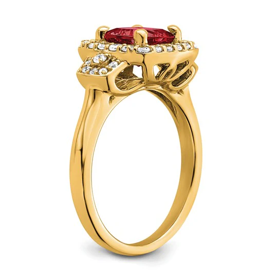 Anillo de Rubí y Diamante Creado en Laboratorio en Oro Amarillo de 10k - Image 7