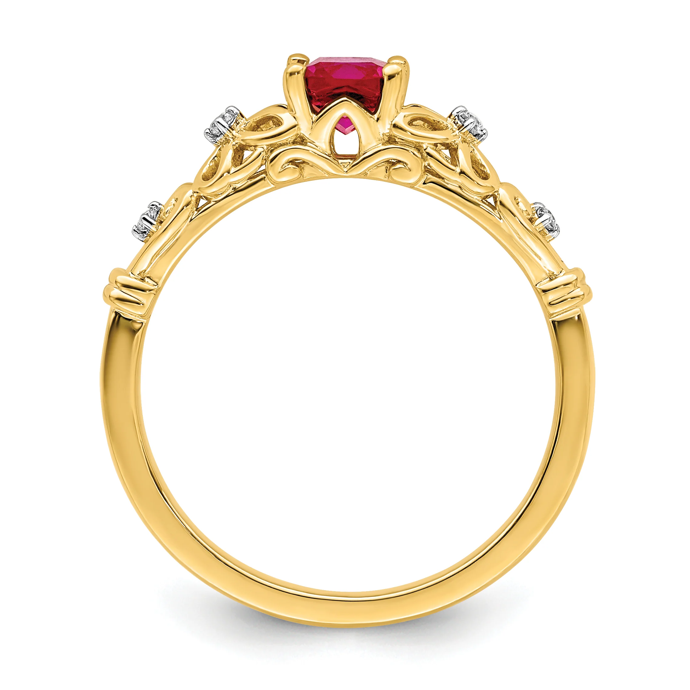 Anillo de Rubí y Diamante Pulido en Oro Amarillo de 14k - Image 2