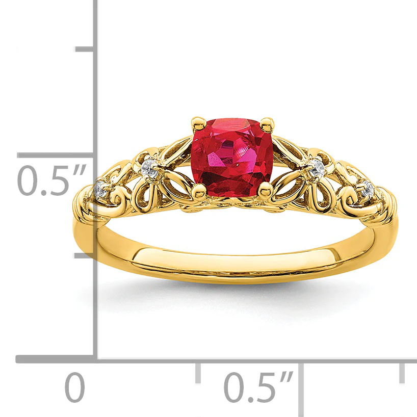 Anillo de Rubí y Diamante Pulido en Oro Amarillo de 14k - Image 3