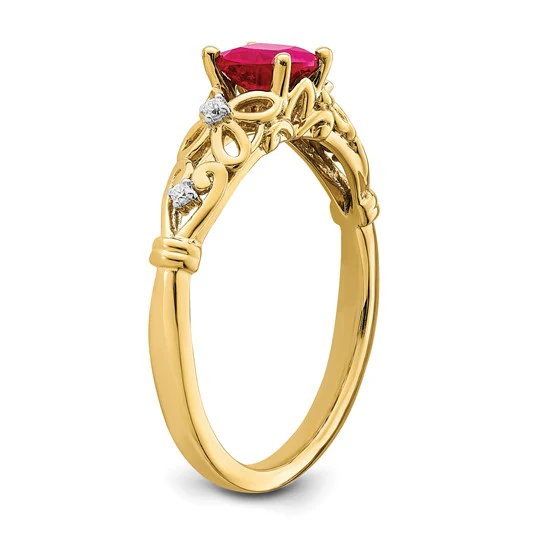 Anillo de Rubí y Diamante Pulido en Oro Amarillo de 14k - Image 7