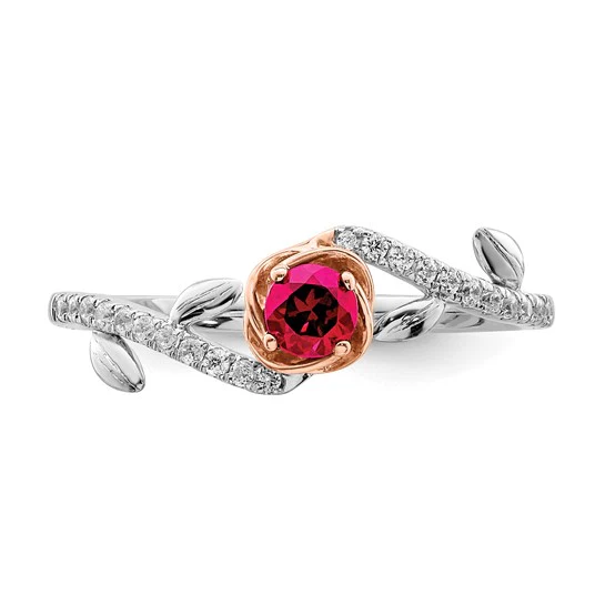 Anillo Pulido Bicolor de Rubí Rosa y Diamante en Oro de 14k - Image 4