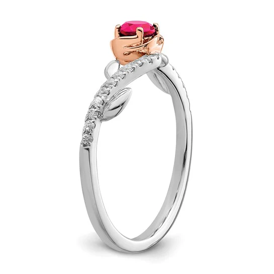 Anillo Pulido Bicolor de Rubí Rosa y Diamante en Oro de 14k - Image 6