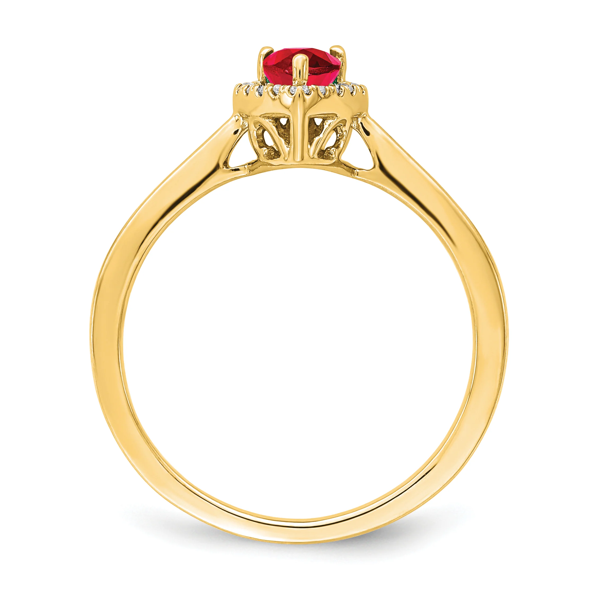 Anillo Halo con Rubí Pera y Diamante en Oro Amarillo de 14k - Image 2