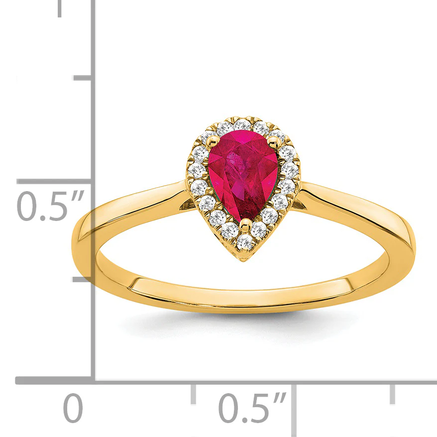 Anillo Halo con Rubí Pera y Diamante en Oro Amarillo de 14k - Image 3