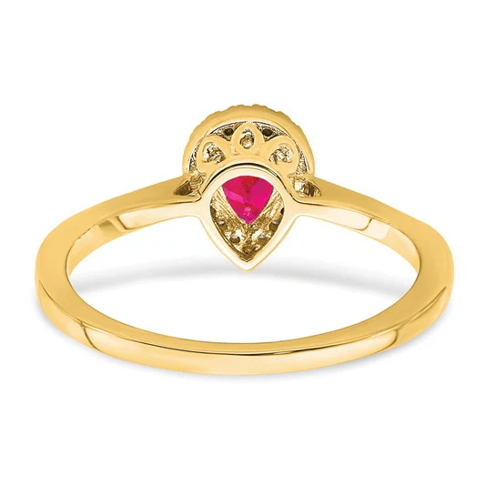 Anillo Halo con Rubí Pera y Diamante en Oro Amarillo de 14k - Image 6