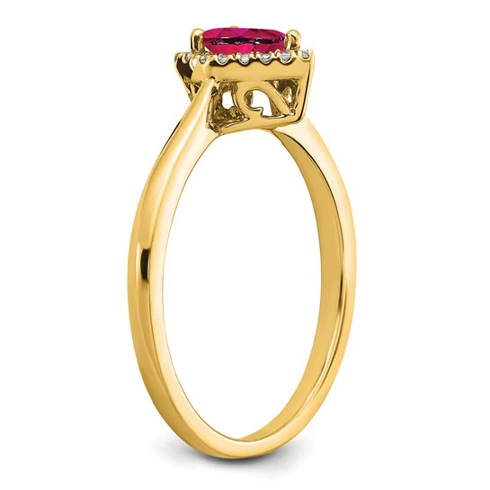 Anillo Halo con Rubí Pera y Diamante en Oro Amarillo de 14k - Image 7