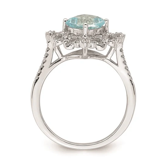 Anillo de Compromiso Completo Blooming Bridal en Oro Blanco de 14k Vintage con Aguamarina Cushion de 7.00 mm y 1/3 de Quilate en Diamantes - Image 2