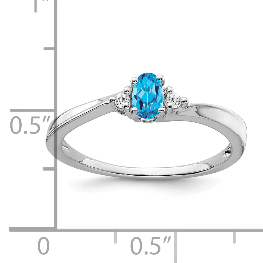 Anillo de Topacio Azul Suizo y Diamante en Oro Blanco de 14k - Image 2