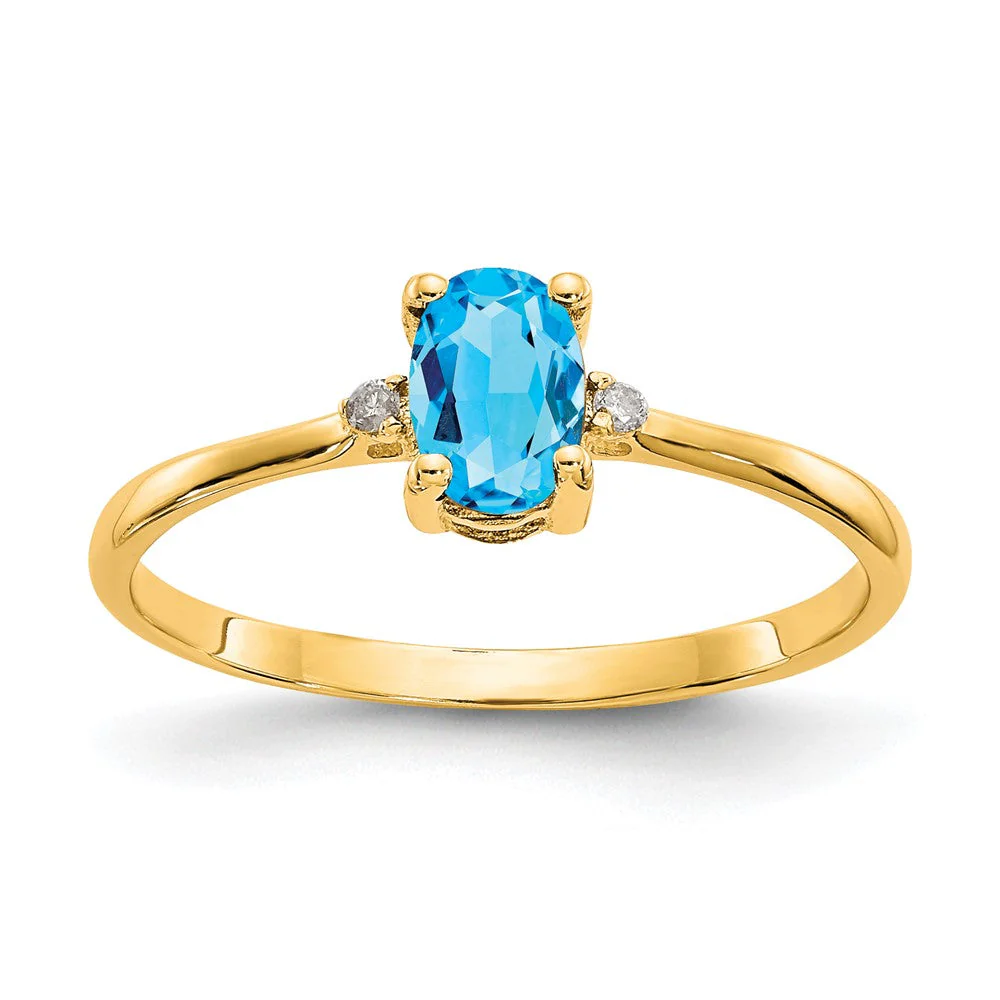 Anillo de Oro de 14k con Diamante y Topacio Azul (Piedra de Nacimiento) - Image 7