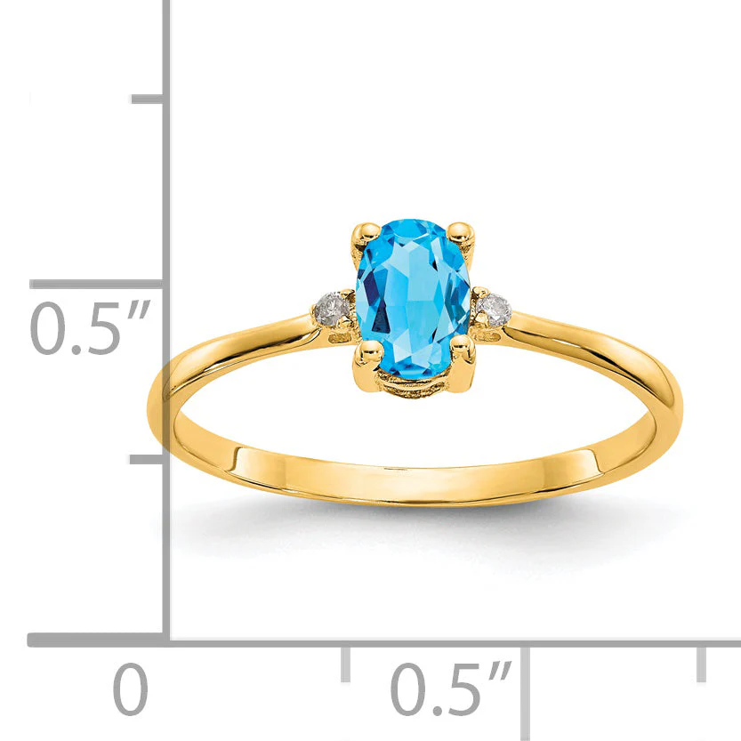 Anillo de Oro de 14k con Diamante y Topacio Azul (Piedra de Nacimiento) - Image 9