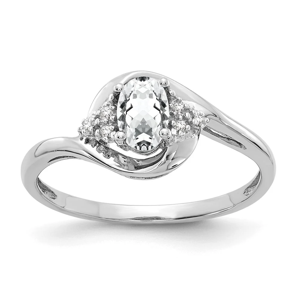 Anillo de Oro de 14k con Topacio Blanco y Diamantes