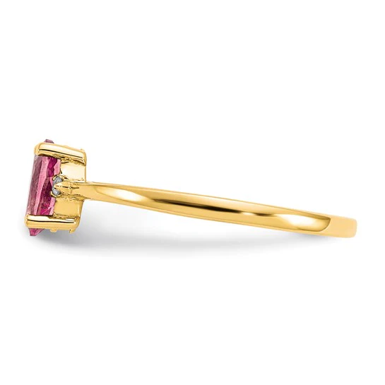 Anillo de Oro Amarillo de 14k con Diamante y Turmalina Rosa (Piedra de Nacimiento) - Image 5
