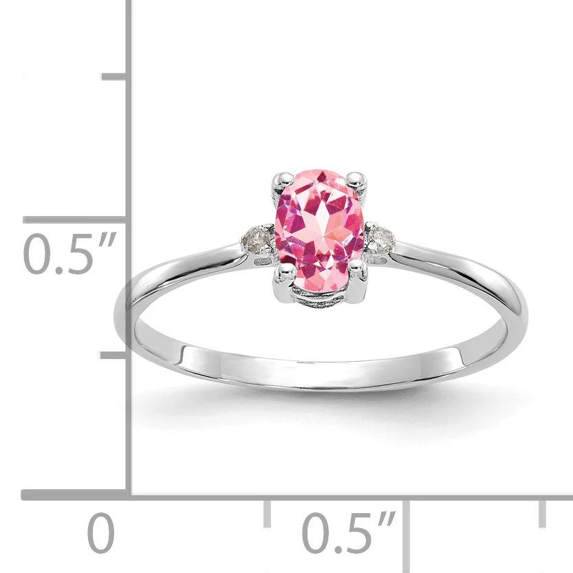 Anillo de Oro Blanco de 14k con Diamantes y Piedra de Nacimiento de Turmalina Rosa - Image 3