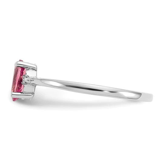 Anillo de Oro Blanco de 14k con Diamantes y Piedra de Nacimiento de Turmalina Rosa - Image 4