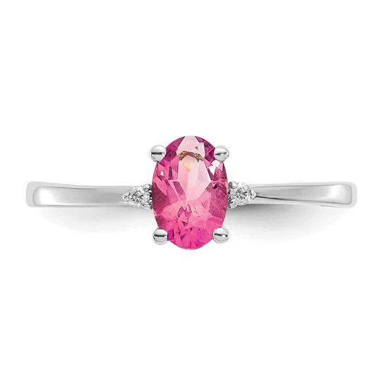 Anillo de Oro Blanco de 14k con Diamantes y Piedra de Nacimiento de Turmalina Rosa - Image 5