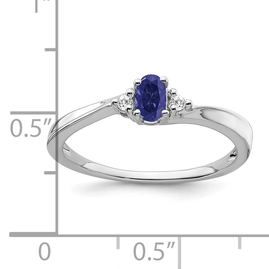 Anillo con Zafiro Creado en Laboratorio y Diamantes en Oro Blanco de 14k - Image 2