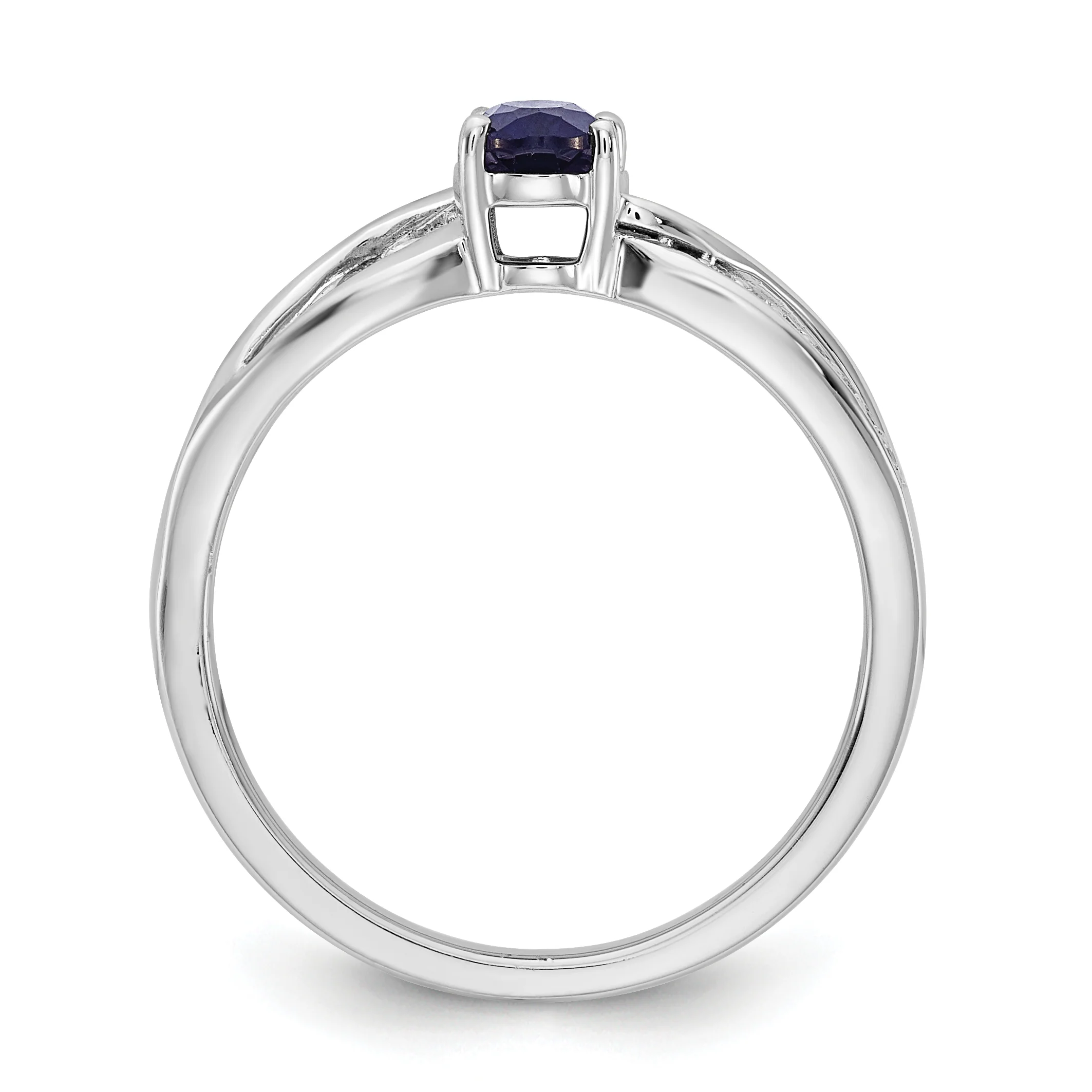 Anillo con Zafiro y Diamantes en Oro Blanco Pulido de 14k - Image 2