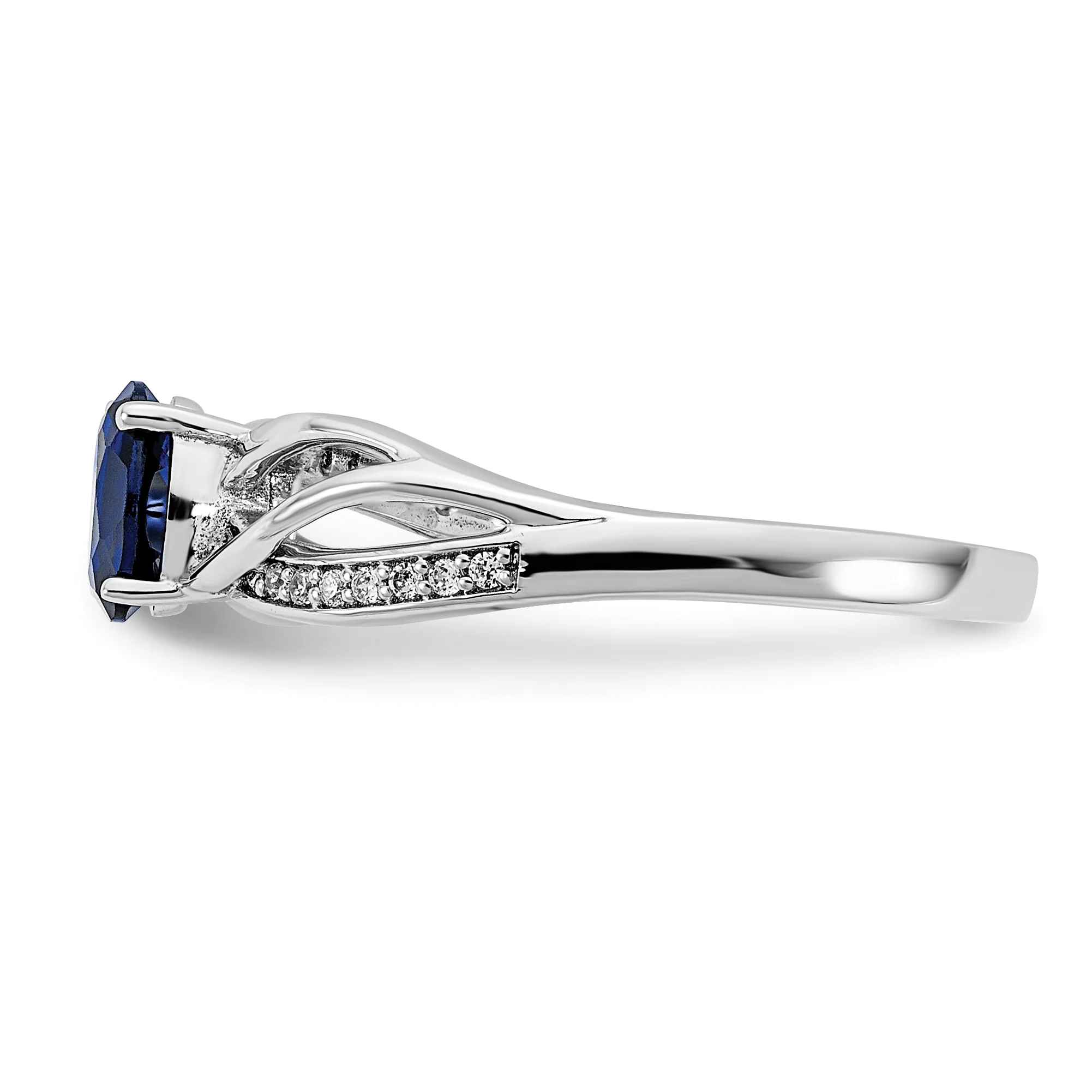 Anillo con Zafiro y Diamantes en Oro Blanco Pulido de 14k - Image 3