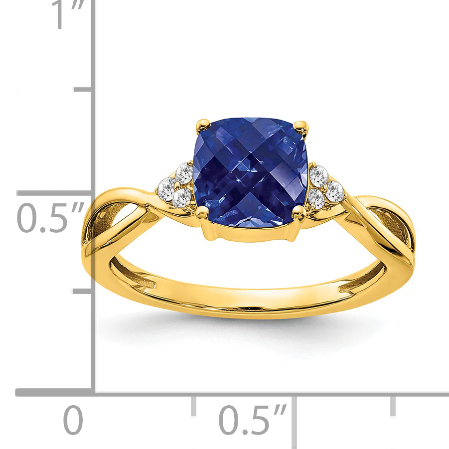 Anillo con Zafiro Creado y Diamantes en Oro Amarillo de 14k - Image 2