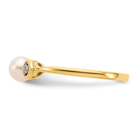 Anillo de Oro de 14k con Perla Cultivada de Agua Dulce y Diamante - Image 11