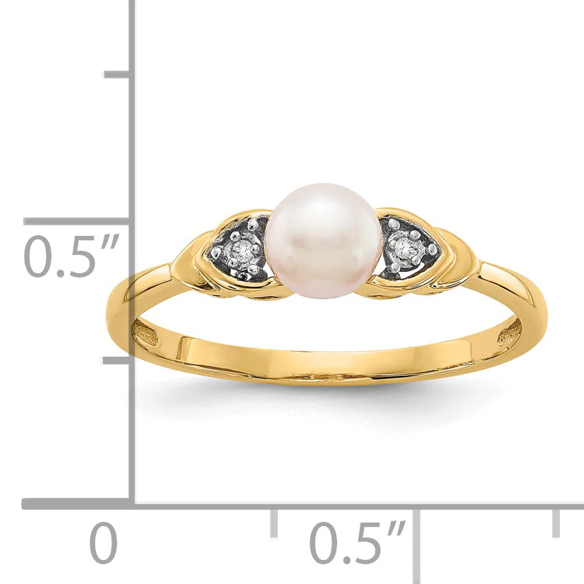 Anillo de Oro de 14k con Perla Cultivada de Agua Dulce y Diamante - Image 9