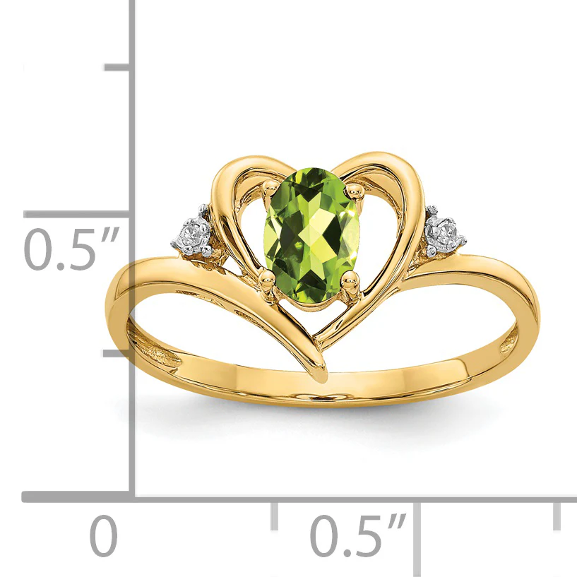 Anillo de Corazón con Peridoto y Diamantes de 14k - Image 3