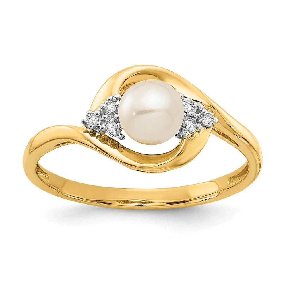 Anillo de Perla Cultivada de Agua Dulce y Diamante de 14k en Oro - Image 7