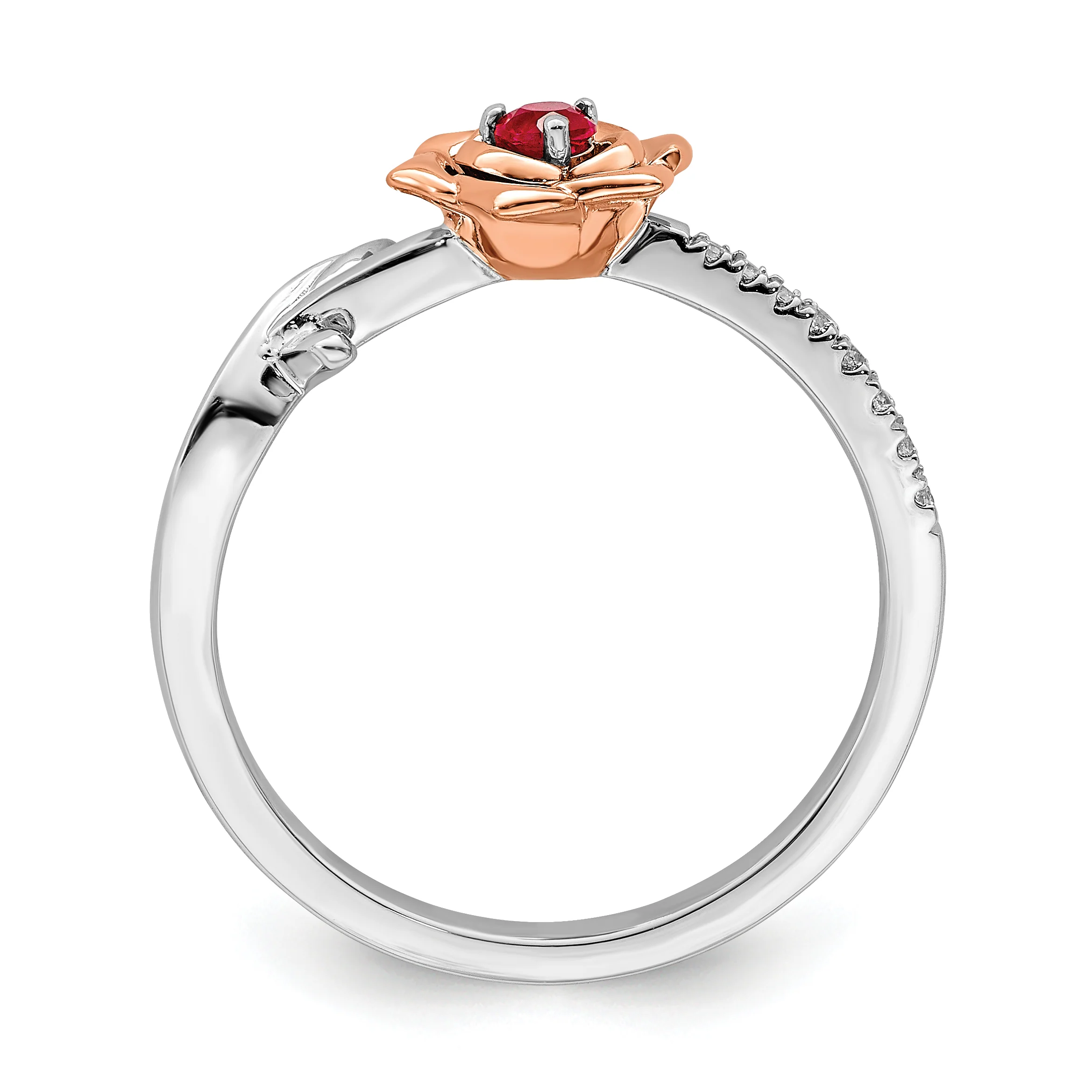 Anillo de Rubí y Diamante en Oro Blanco y Rosa de 14k en Forma de Flor - Image 2