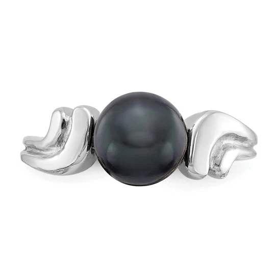 Anillo de Perla Cultivada de Agua Dulce Negra de 7 mm en Oro Blanco de 14K - Image 4
