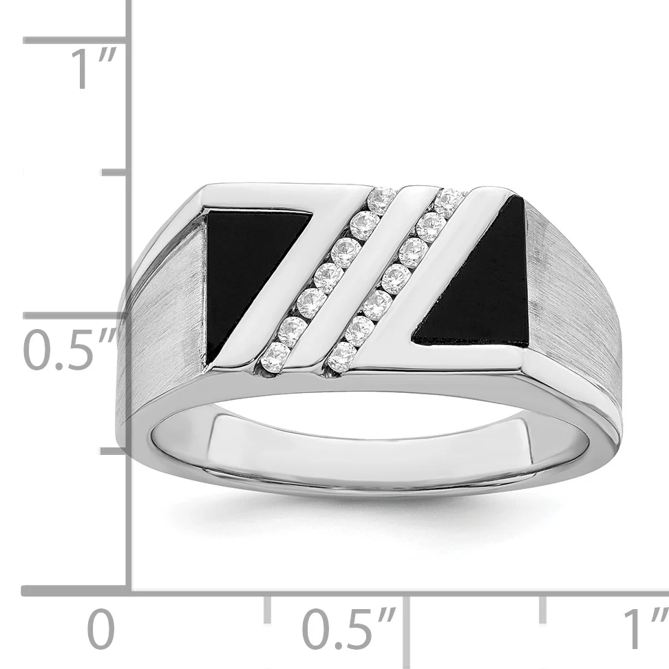 Anillo para Hombre de Oro Blanco 14k con Ónix, Diamantes y Acabado Pulido/Satinado - Image 3