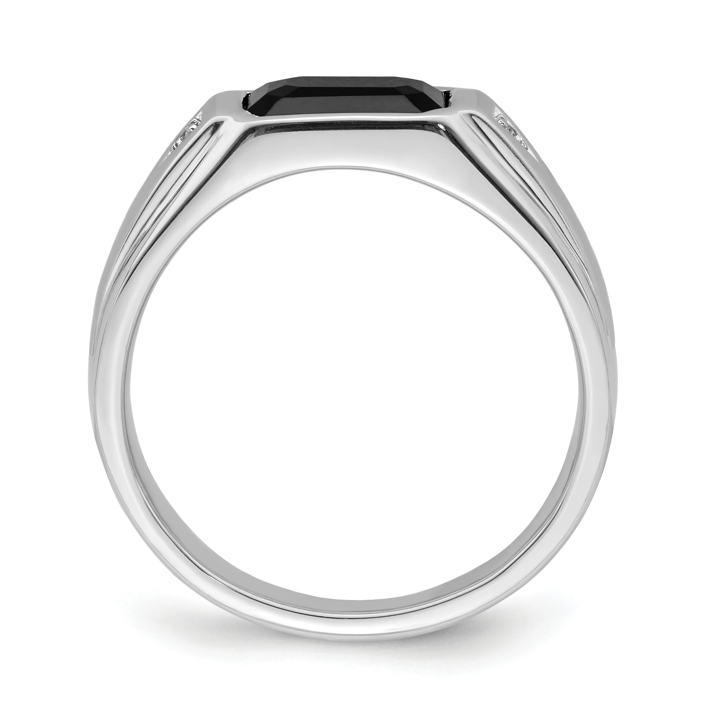 Anillo para Hombre de Oro Blanco 14k con Ónix, Diamantes y Acabado Pulido/Satinado - Image 2
