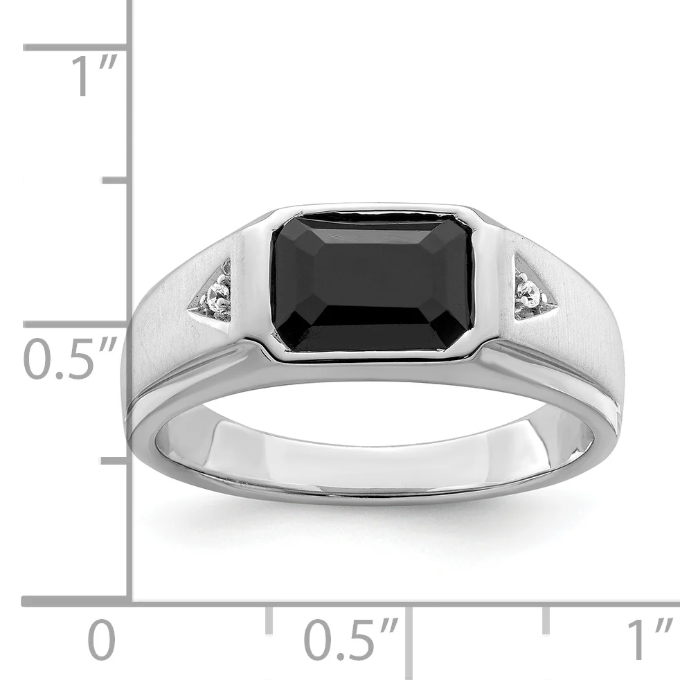 Anillo para Hombre de Oro Blanco 14k con Ónix, Diamantes y Acabado Pulido/Satinado - Image 3