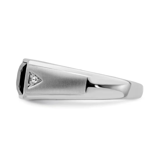 Anillo para Hombre de Oro Blanco 14k con Ónix, Diamantes y Acabado Pulido/Satinado - Image 5