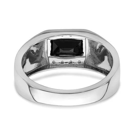 Anillo para Hombre de Oro Blanco 14k con Ónix, Diamantes y Acabado Pulido/Satinado - Image 3