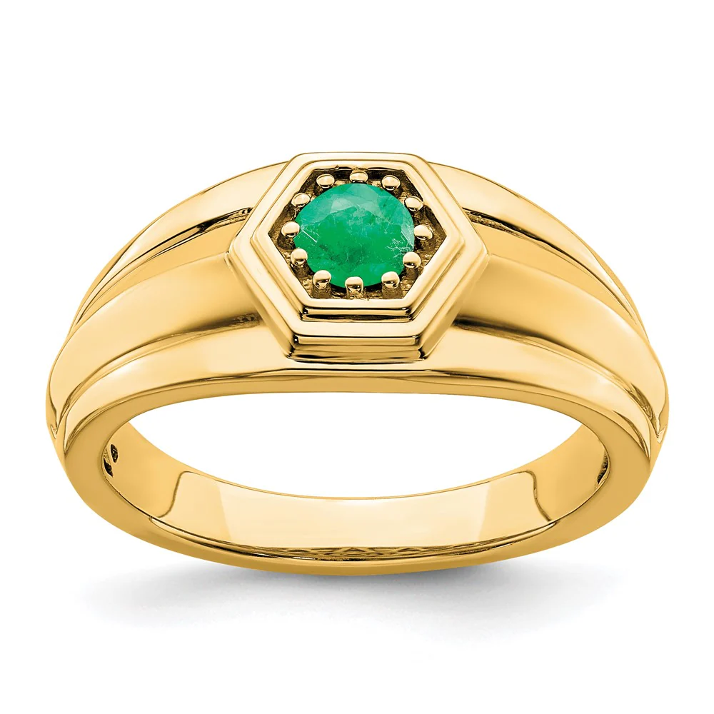 Anillo para Hombre de Oro Amarillo 14k con Esmeralda