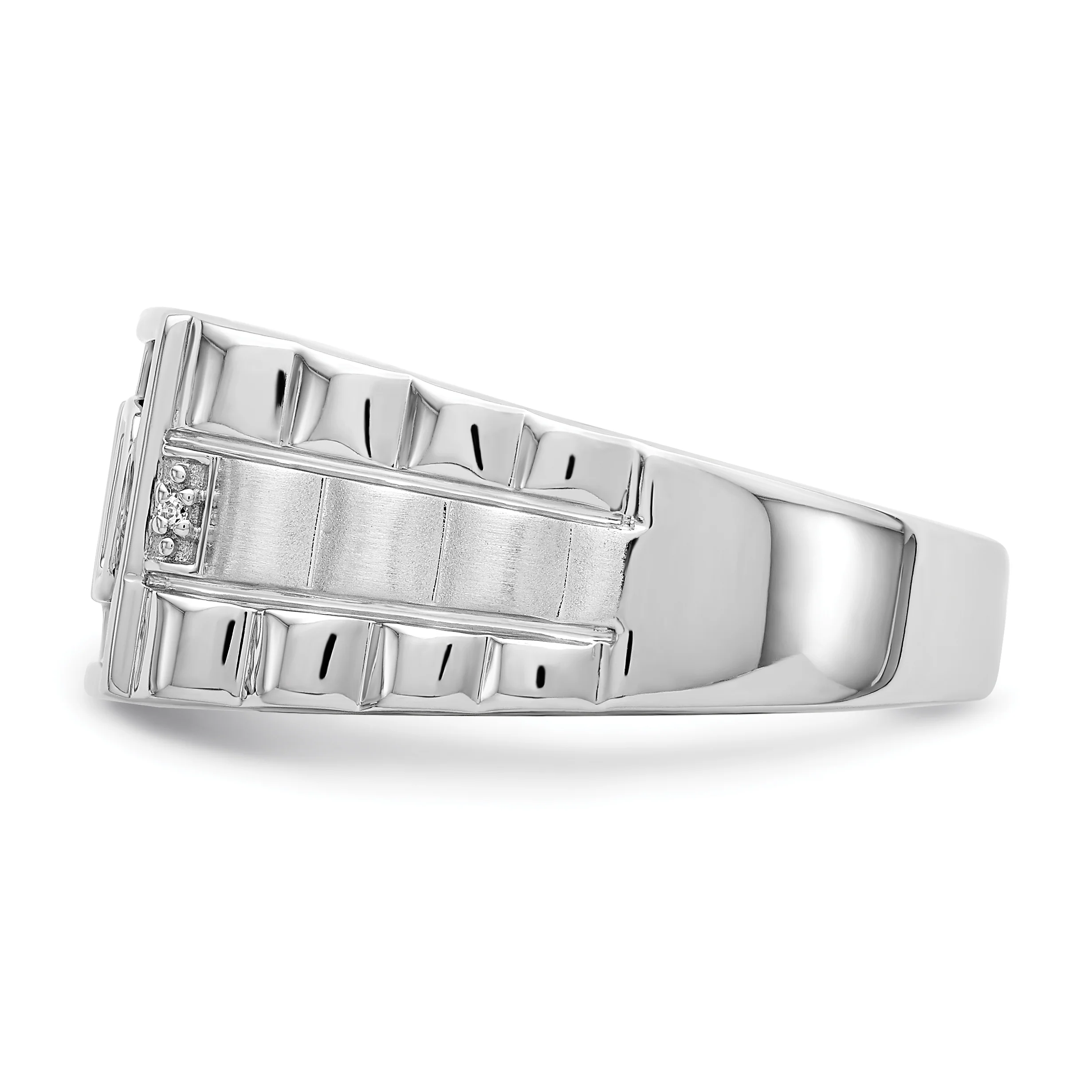 Anillo para Hombre "Dad" de Oro Blanco 14k con Ònix y Diamante - Image 3