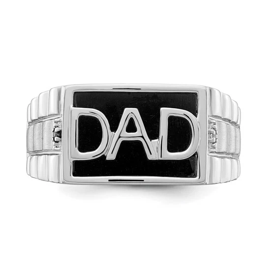 Anillo para Hombre "Dad" de Oro Blanco 14k con Ònix y Diamante - Image 4