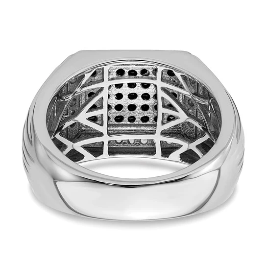 Anillo para Hombre de Oro Blanco 14k Pulido con Zafiros Negros y Blancos - Image 4