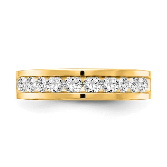 Anillo de Boda para Hombre en Oro Amarillo 10k con 10 Diamantes Lab Creado en Canal - Image 2