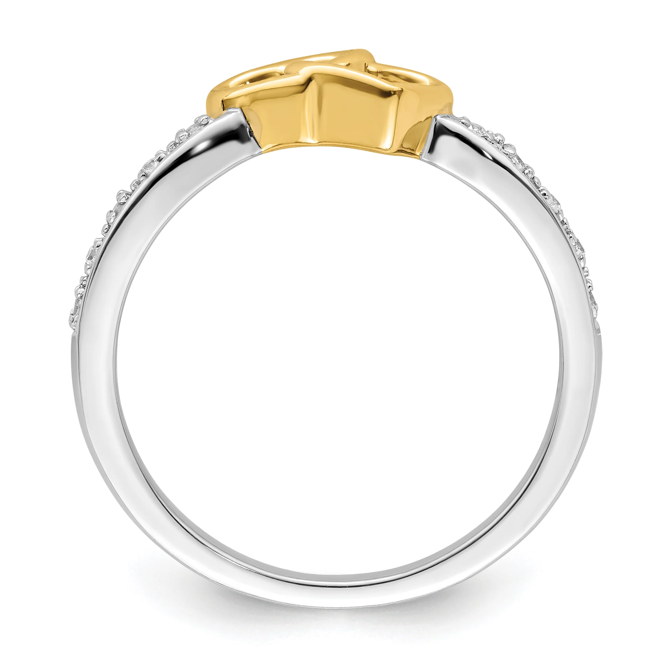 Anillo de Oro Bicolor de 14k Pulido con Diseño de Doble Corazón y Diamantes - Image 2