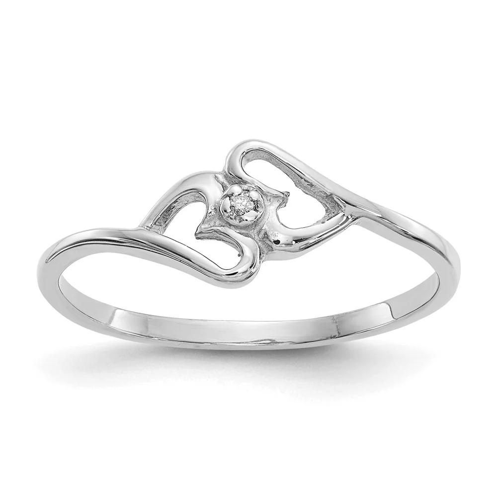 Anillo de Corazón con Diamante AA en Oro Blanco de 14k Pulido