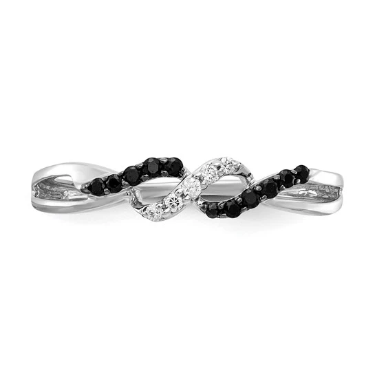 Anillo Twist con Diamantes Blancos y Negros en Oro Blanco de 14k - Image 3