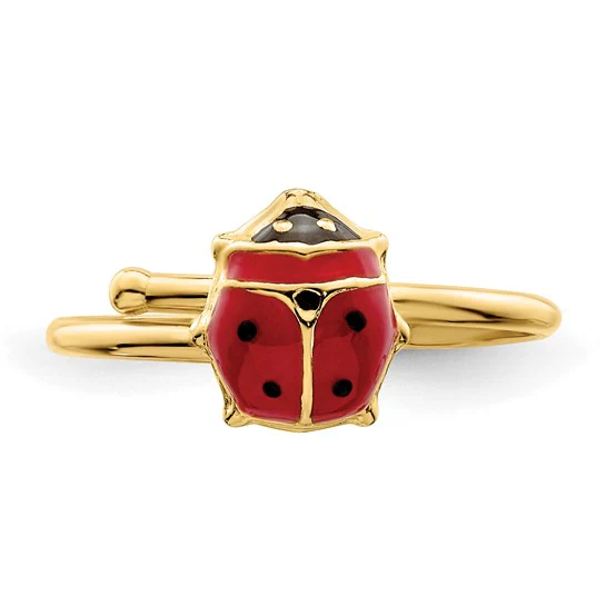 Anillo Ajustable para Niñas de Mariquita Esmaltada en Oro Amarillo de 14k - Image 5