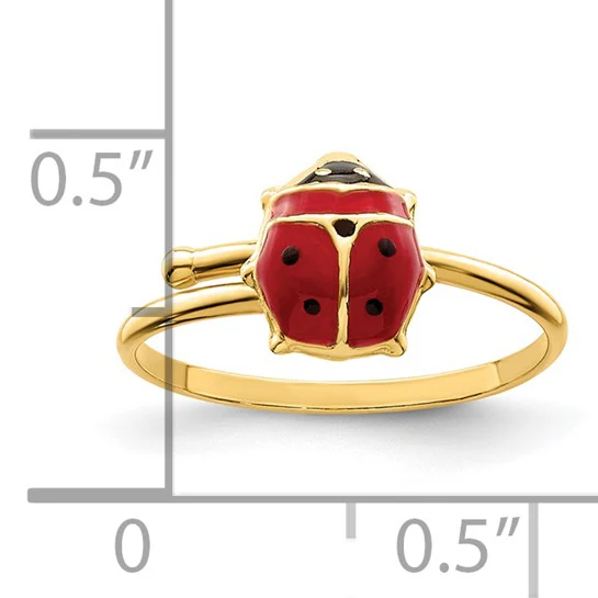 Anillo Ajustable para Niñas de Mariquita Esmaltada en Oro Amarillo de 14k - Image 6