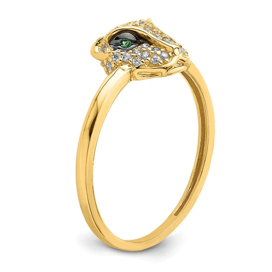 Anillo Cabeza de Leona con CZ Verde y Blanco Pulido en Oro Amarillo de 14k - Image 6