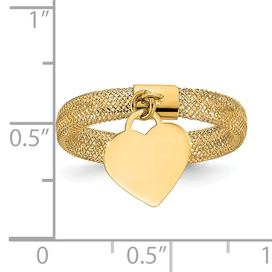 Anillo Corazón con Charm en Malla Trenzada de Oro Amarillo de 14k - Image 3